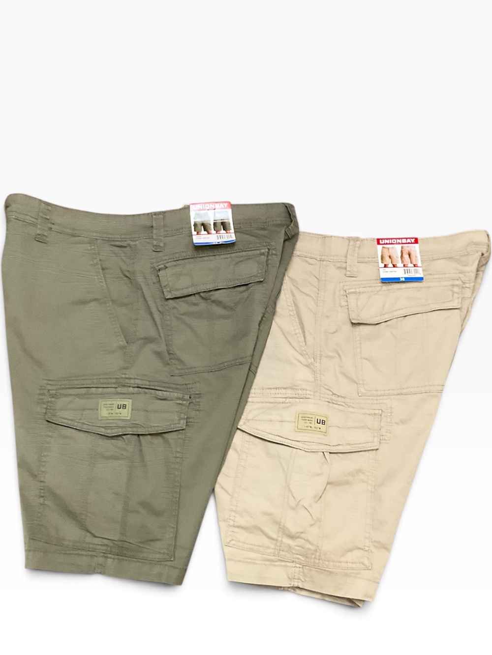UNIONBAY Men's Cargo Shorts in Olive Green and Khaki 2 PAIRS!  Size 36 NWT